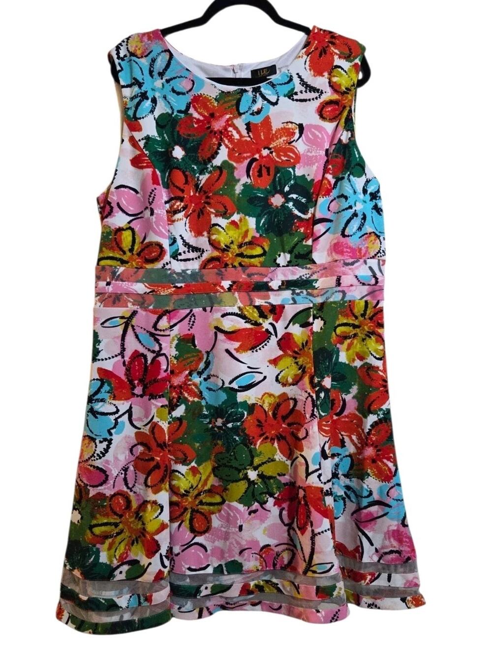 I LE New York Floral Dress Women's Size 18 Vibrant Multicolor Sleeveless Church